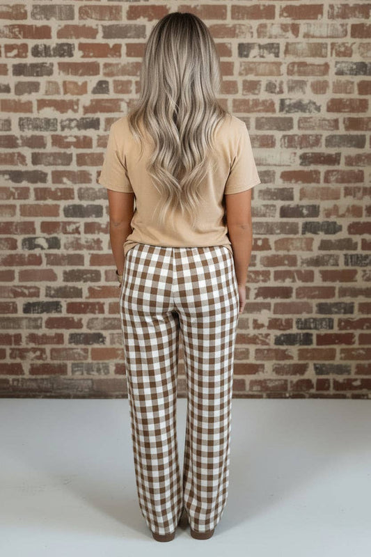 Gingham Plaid Drawstring Elastic Waist Pants