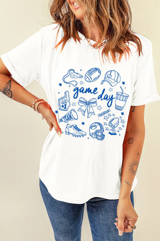 Game Day Doodle Printed T Shirt: White