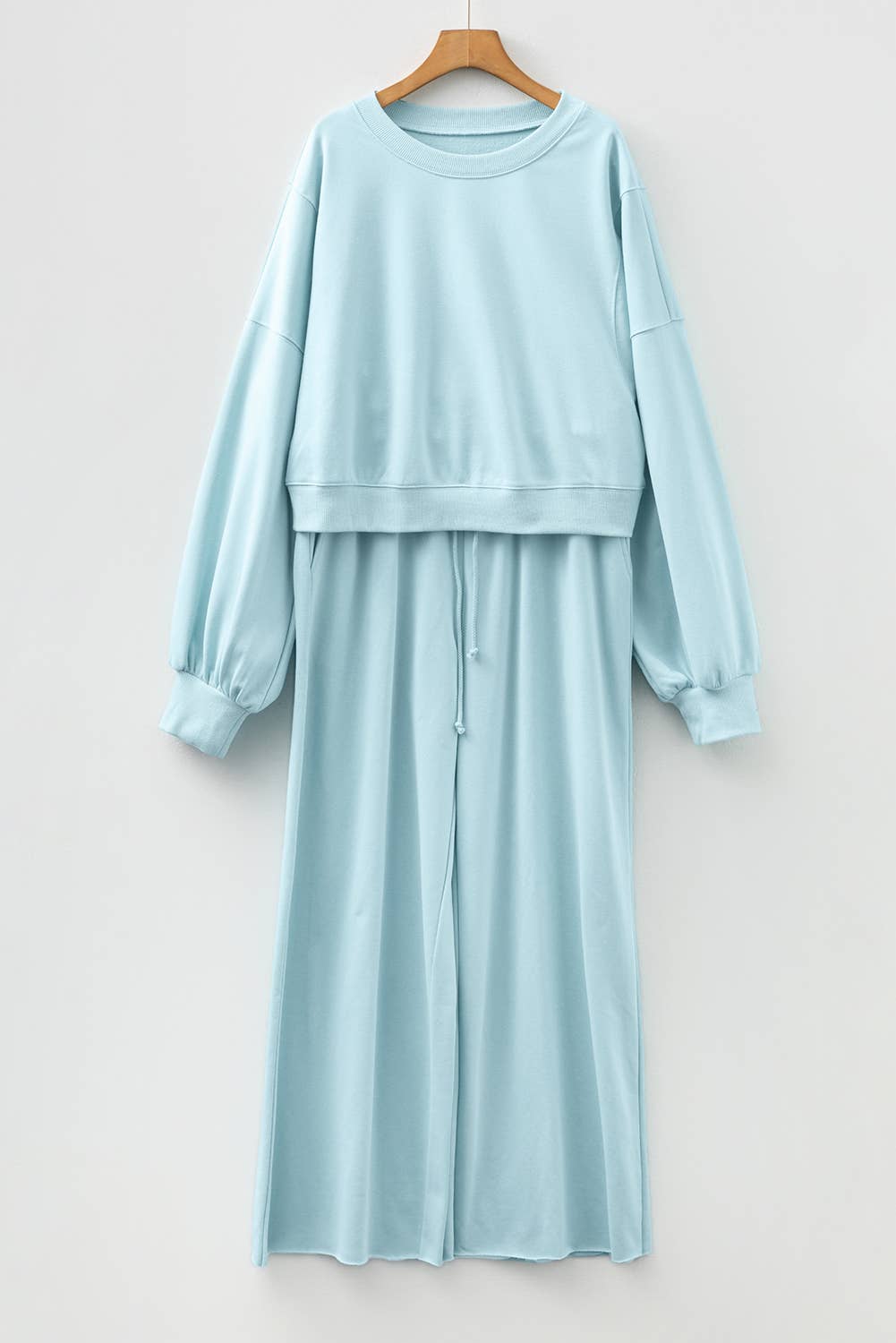 Drop Shoulder Pullover and Wide Leg Pants Set