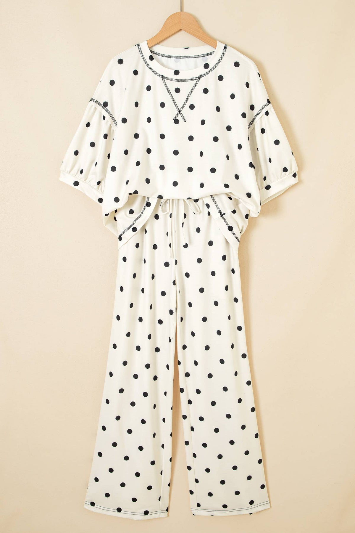 Polka Dot Half Sleeve Crew Neck Set