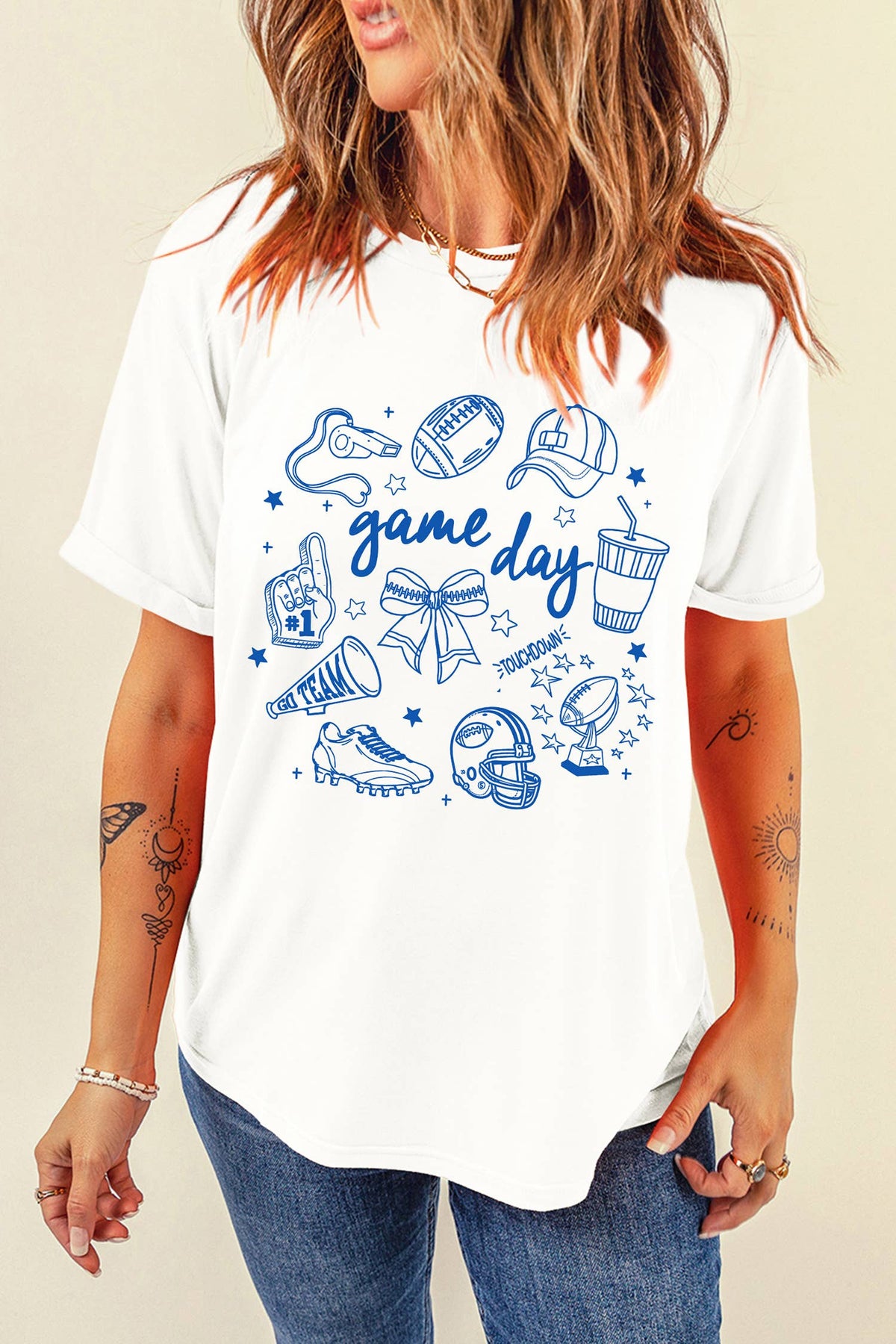 Game Day Doodle Printed T Shirt: White