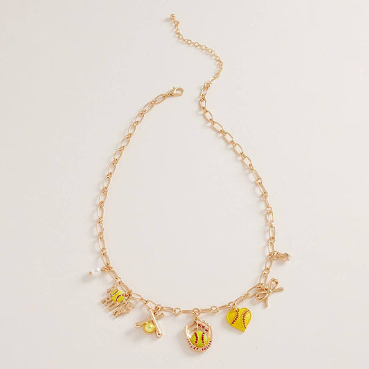 Softball Bow Pearl Charm Necklace