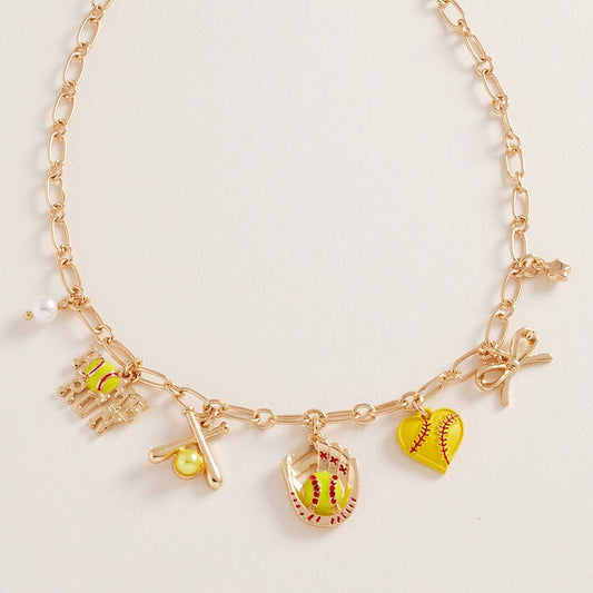Softball Bow Pearl Charm Necklace