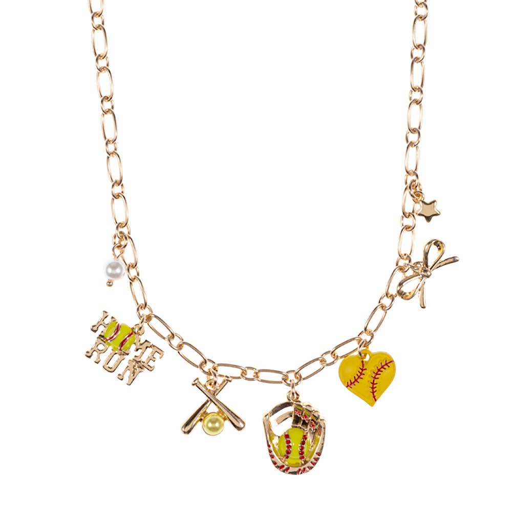 Softball Bow Pearl Charm Necklace