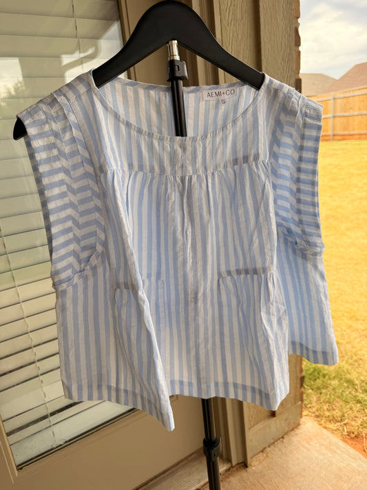 Blue Skies Striped Babydoll Top - Small