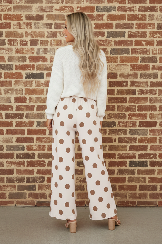 Polka Dot Elastic Waist Wide Leg Pants