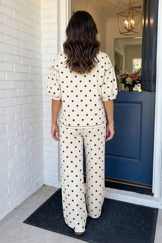 Polka Dot Half Sleeve Crew Neck Set