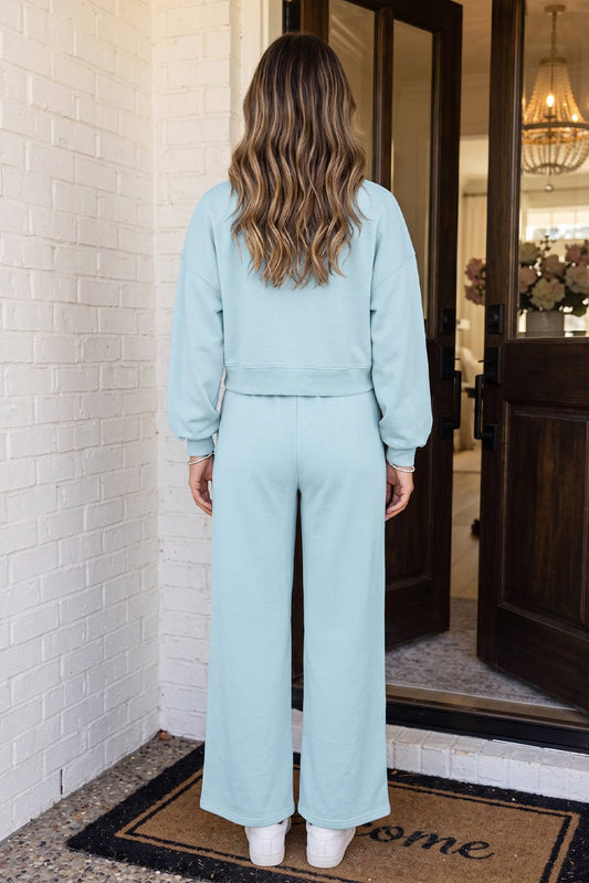 Drop Shoulder Pullover and Wide Leg Pants Set