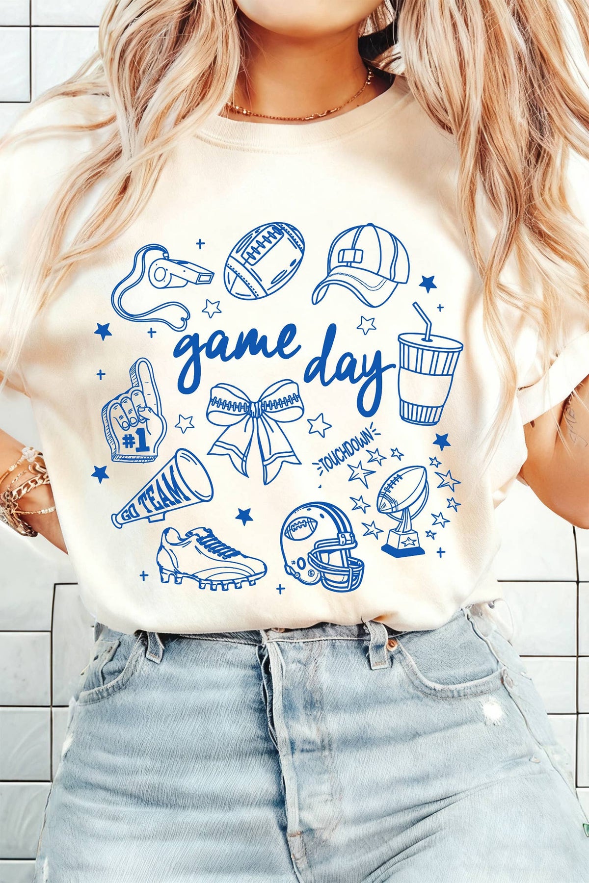Game Day Doodle Printed T Shirt: White