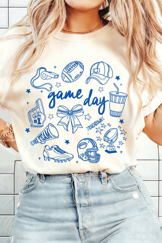 Game Day Doodle Printed T Shirt: White
