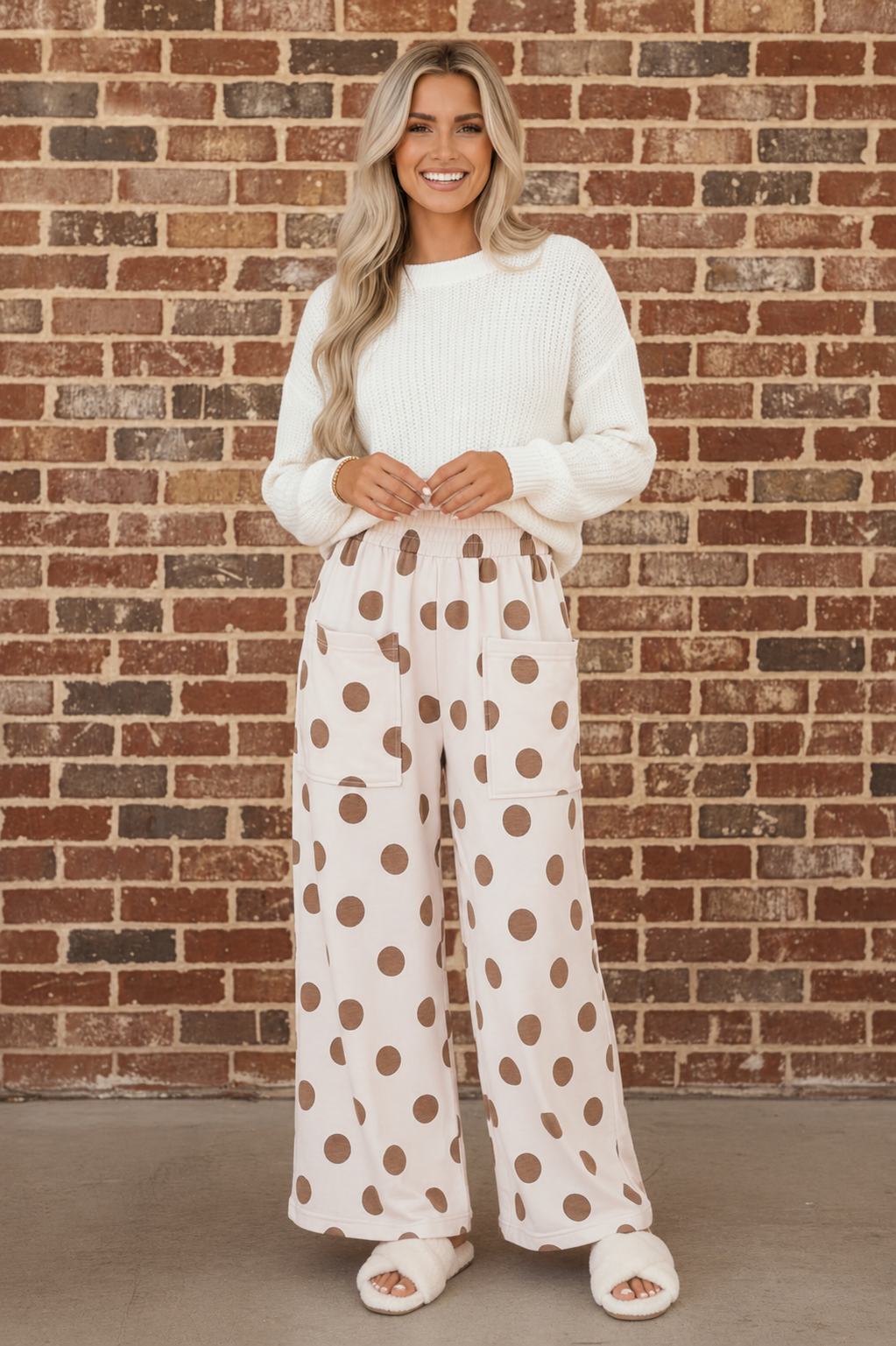 Polka Dot Elastic Waist Wide Leg Pants