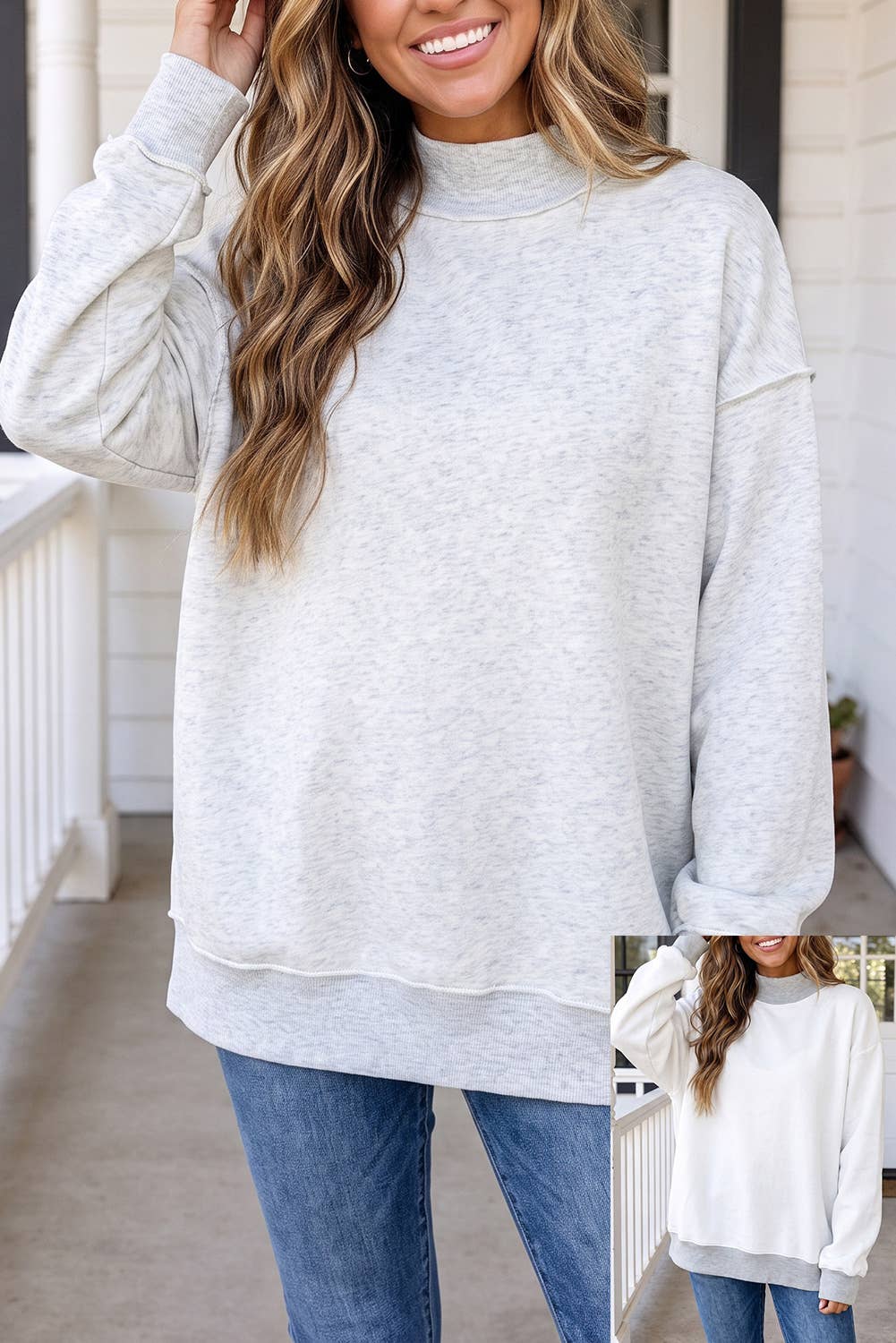 Reversible Mock Neck Oversized Sweatshirt